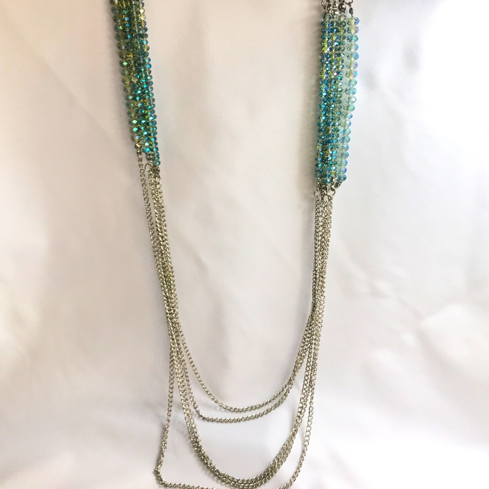 Silver chained blue/green sequins necklace &/or belt.